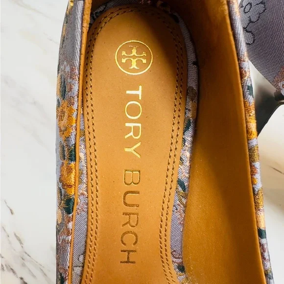 Tory Burch Floral Bow Heels in Gray and Yellow - Picture 6 of 11